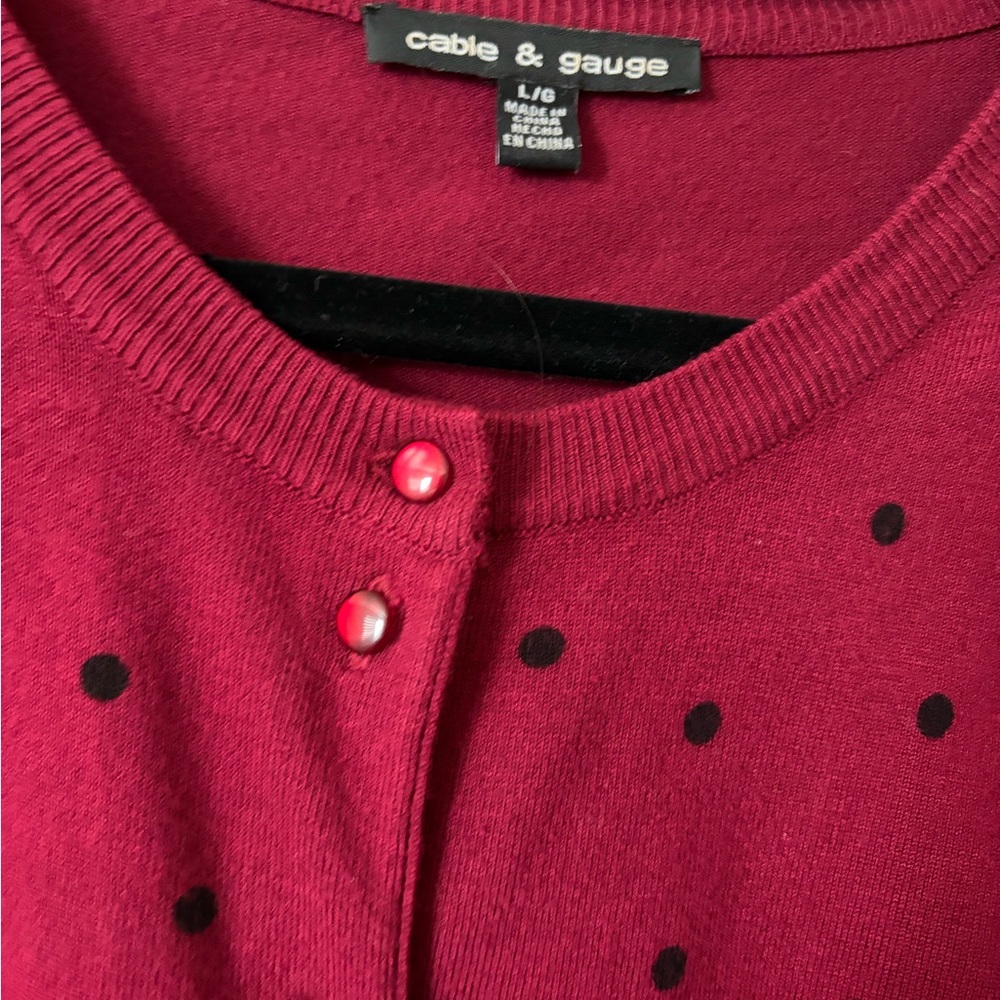 Cable & Gauge Burgundy Polka Dot Women's Cardigan